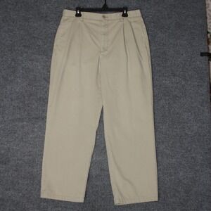Eddie Bauer Chino Pants Mens 34x30 Tan Good Relaxed Fit Pleated Cotton Khaki